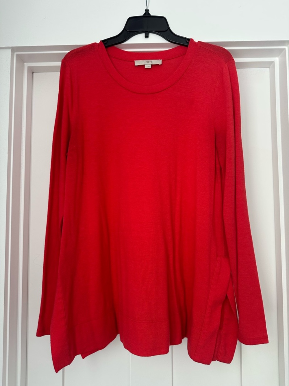 LOFT Red Long Sleeve Lightweight Crewneck Top